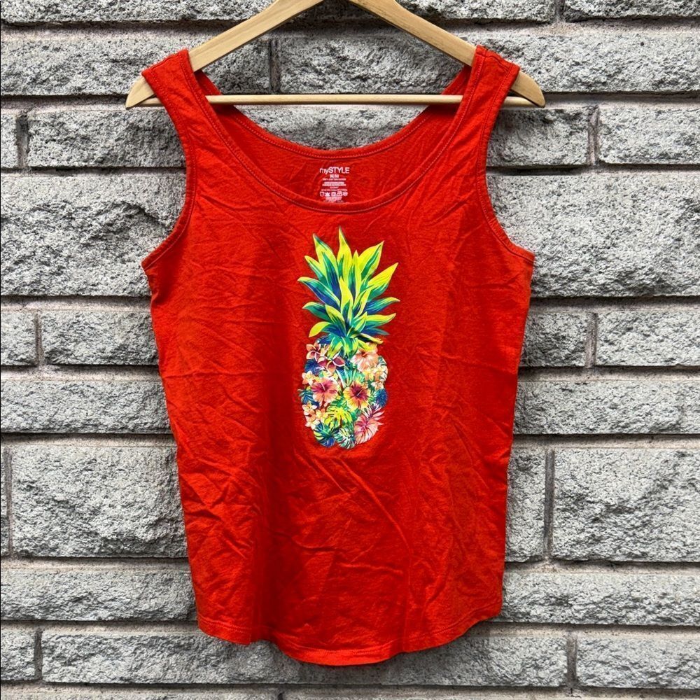 Vibrant Red/Orange Pineapple Graphic Tank Top